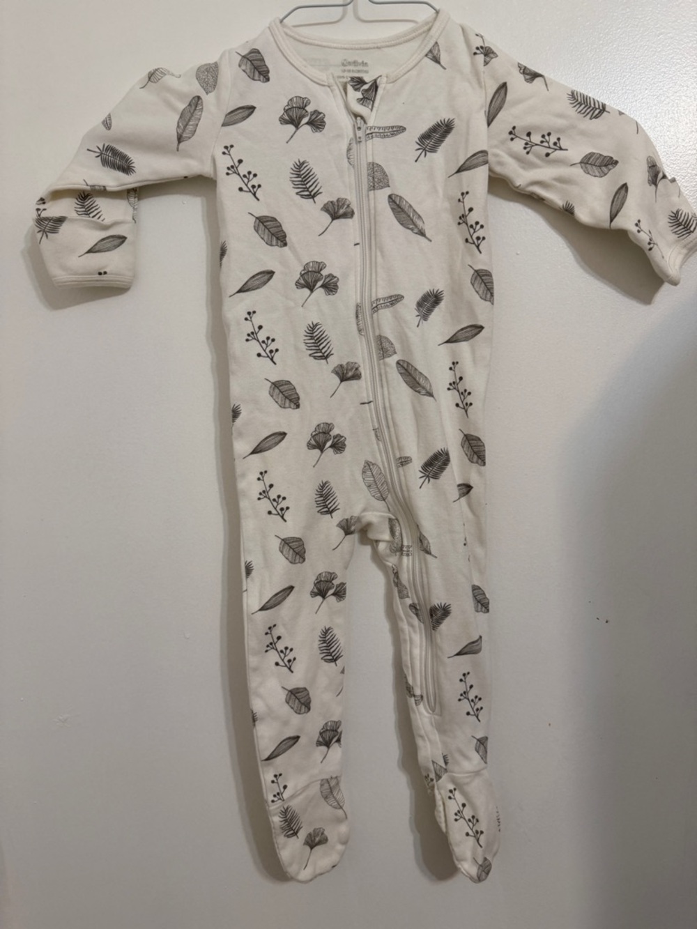 Carter's Cream Footed One-Piece with Gray Leaf Print,